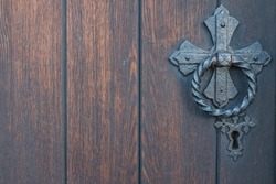 Detailed view on old Wooden Church door in Skipton, North Yorkshire, England