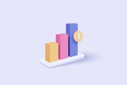 3d graph icon for business new idea. Excellent business graph on mobile. under creative solution concept in 3D vector render on white background. 3d goal for business, bank, finance, investment, money