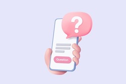 3d written questions with a choice of answers, devised for the purposes of survey or statistical study, survey, questionnaire. exam checklist icon. 3d question mobile phone vector render illustration