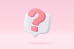 3d question mark icon sign or ask FAQ and QA answer solution information. Have a question, question answer sign or problem with cartoon 3d style concept. 3d faq icon vector rendering illustration