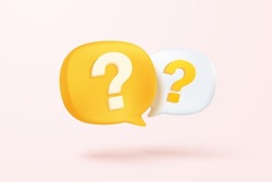 3d question mark icon sign or ask FAQ and QA answer solution information. Have a question, question answer sign or problem with minimal 3d concept. 3d doubt talk icon vector render illustration