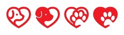 Dog Love Heart with cute puppy face vector illustration best used for pet care, pet friendly logo.	