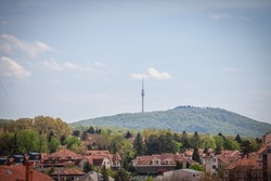 Panorama of Banjica district in Belgrade, Serbia, with the avala tower in background. Also called as avalski toranj, it's a landmark, attraction and television, radio and broadcasting antenna.