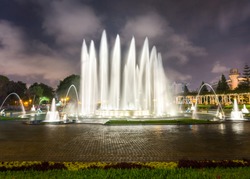 A fountain of the Magic water circuit, at the Park of the Reserve (Parque de la Reserva in spanish, the world's biggest fountain complex), located in Lima, Peru