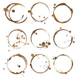Coffee stains. Traces coffee splashes set. Vector