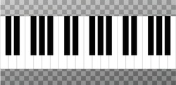 Piano. The image of the keyboard of a keyboard musical instrument on a transparent background. Vector image. 