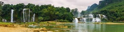 Panorama view of Ban Gioc - Detian waterfall in Vietnam