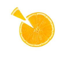 Orange slices isolated on a white background. Orange pieces. Diagram. 