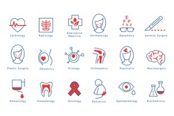 Hospital departments icons set vector Illustrations on a white background