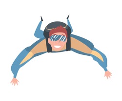 Male Skydiver Enjoying Freefall Freedom, Smiling Man Jumping with Parachute in Sky, Skydiving Parachuting Extreme Sport Cartoon Style Vector Illustration