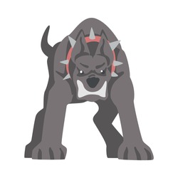 Front View of Furious Aggressive Pedigree Dog Baring its Teeth Vector Illustration