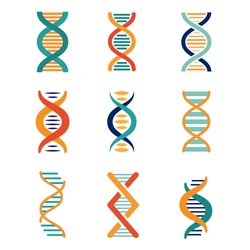DNA, genetics vector icons set flat style