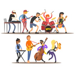 Musicians and Mucical Instruments. Flat Vector Illustration