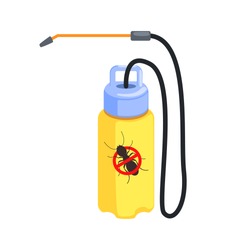 Yellow pressure sprayer for destruction of termites and ants. Colorful cartoon illustration