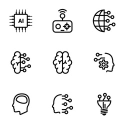 Set of simple icons on a theme Artificial intellect, mind, technology, vector, set. White background