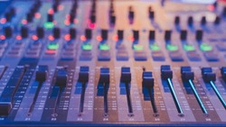 mixing console workplace during live event concert on stage show. mixer controller. 