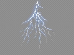 Thunder storm realistic lightning. Sparks electrical and stars. Symbol of natural strength or magic, abstract, electricity and explosion. Light effect and lighting. Glow blue sparkle explosion. Vector
