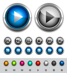 Glossy media buttons. Vector