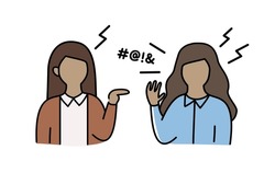 Angry businesswoman colleague shouting, arguing to each other. Concept of discussion, Office Conflict, quarrel, negative relationship, teamwork. Vector faceless people character isolated illustration 