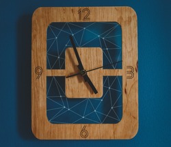 Modern style wooden handmade wall clock with transparent background. Minima design and innovation style