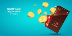 digital wallet application on mobile. banner vector