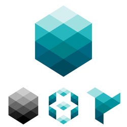 Transparent cube logo with layers. Blue color palette.