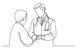 continuous vector line drawing of doctor consulting senior patient
