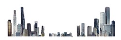 Modern City illustration isolated at white with space for text. Success in business, international corporations, Skyscrapers, banks and office buildings.  
