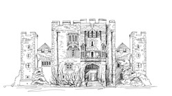 Hever castle, 13th century castle with Tudor manor house, UK.  Sketch collection