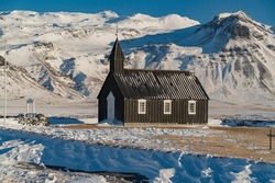 The little black church, Budakirkja Church is located at Budir on Snaefellsnes Peninsula.