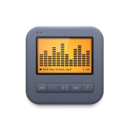 Sound music player interface icon, audio system vector 3d icon isolated on white . Design element for mobile application, website ui graphic, equalizer and control panel for audio player app