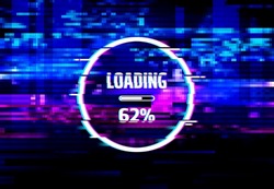 Loading error screen of data glitch effect vector background with loading progress bar and color pixel noise pattern. Digital distortion of computer monitor, internet connection loss and traffic fail