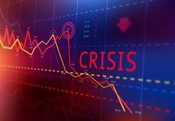 Financial crisis, stock market crash and loss trading graph, investment indicator down turn vector infographics. Economy recession, stock price decrease trend visualization and company bankruptcy
