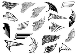 Heraldic vintage birds and angel wings set for tattoo, heraldry or religion design