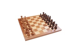 BROWN CHESS BOARD WHITE ISOLATED WITH PIECES ISOLATED