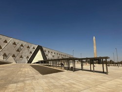Pictures of the brand new Grand Egyptian Museum from outside with its Pyramids like shape