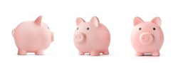 Pink piggy bank isolated on white. concept of preserving and saving money.