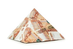 a pyramid scheme isolated on a white background. The concept of exchange in financial markets is the collapse of the financial system of capitalism. ruble pyramid scheme. Fraud in Russia.