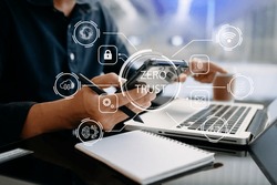 Zero trust security concept Person using computer and tablet with zero trust icon on virtual screen of Data businesses.

