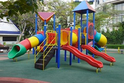 Tunnel and Slider , Colorful Playground for Children in the Park, Kids Corner