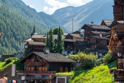 Wonderful Grimentz Village view with traditional wooden houses