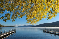 morning view of lake george in the fall time