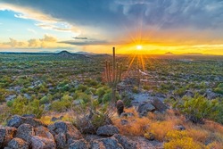 Landscape photograph taken from north Mesa, Arizona looking towards Phoenix, Arizona at sunset.