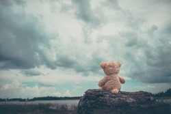 Alone bear doll,very sad,alone,lonely,dark tone,vintage stlye
