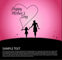 Mother silhouette with her baby on happy Mothers Day 