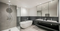 modern bathroom interior design wood and stone