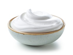bowl of whipped egg whites cream isolated on white background