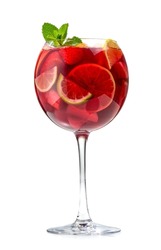 glass of red sangria isolated on white background