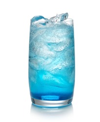 glass of blue cocktail isolated on white background