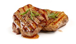 freshly grilled steak isolated on white background